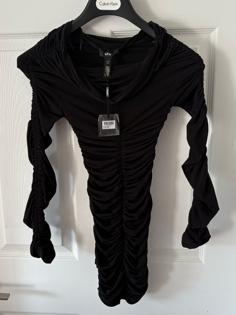 NWT Khy by Kylie Jenner off-shoulder ruched dress in black size XXS
